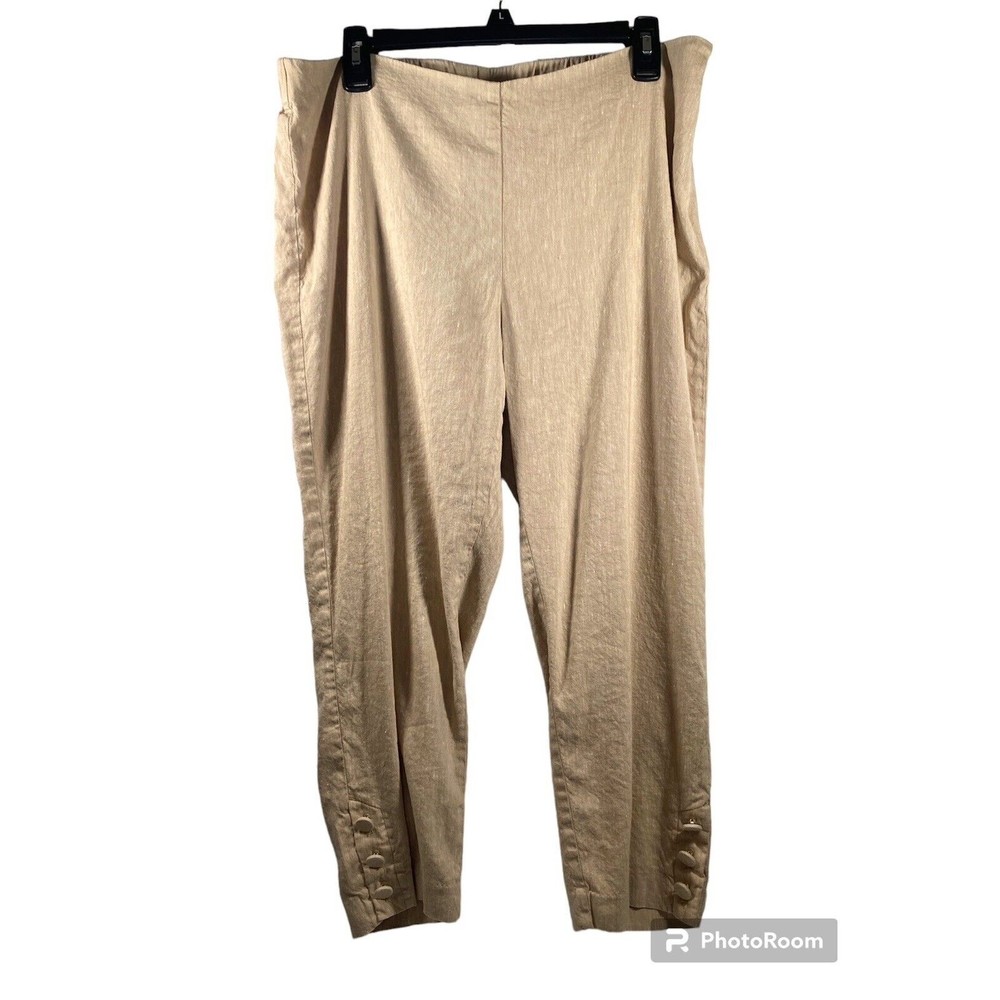 J. Jill Women’s Elastic Waist Side Zipper Stretch Linen Blend Khaki Pant Sz PL